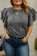 Charcoal Ruffle Sleeve Everyday Top (Curvy)