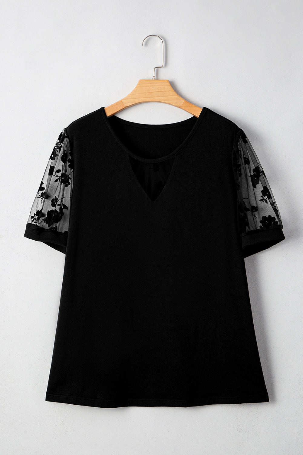 Midnight Mesh Sleeve V-Neck Top (Curvy)