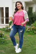 Bright Ribbed Colorblock Henley Top (Curvy)