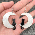 Black Cat Moon Dangle Earrings