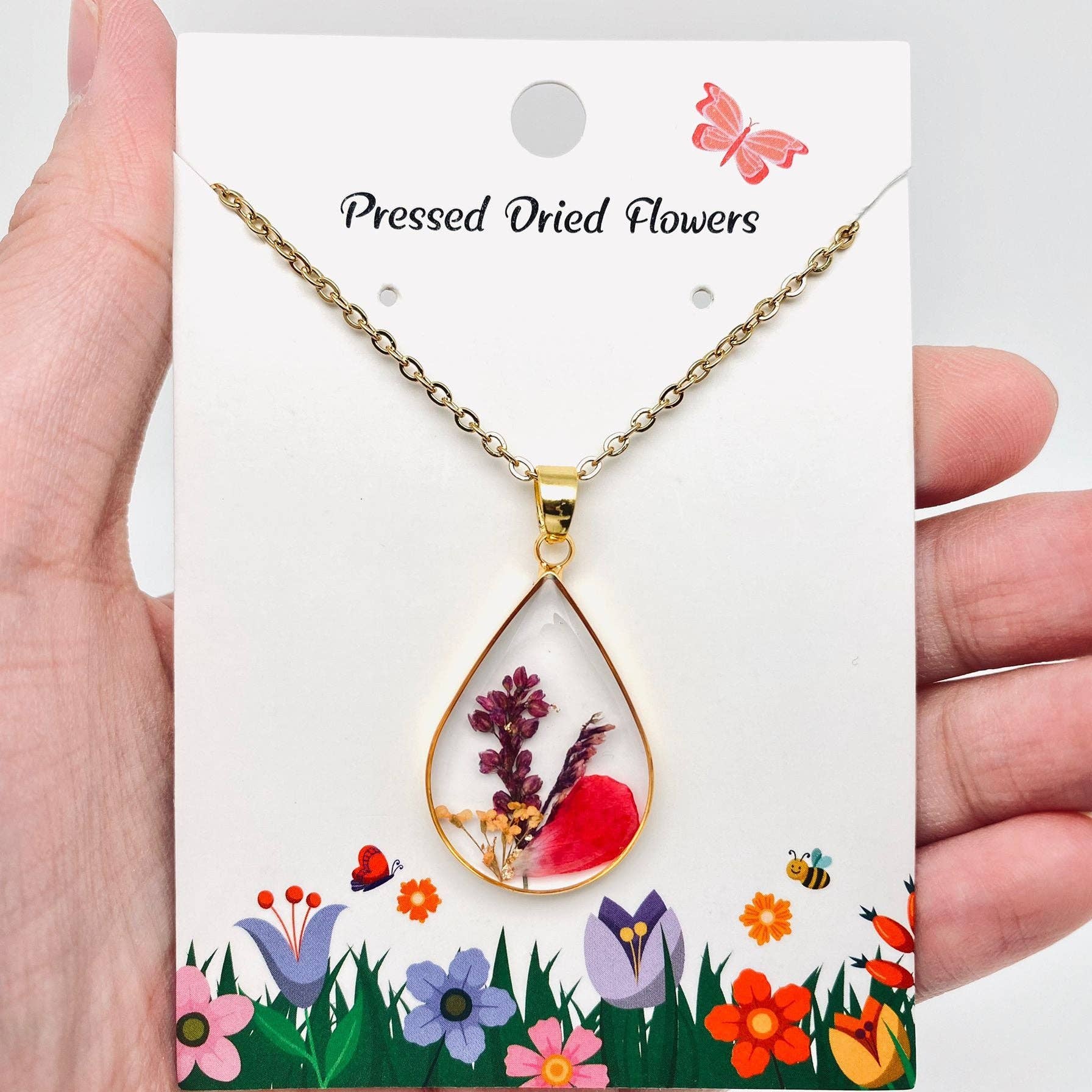 Pressed Bloom Teardrop Necklace