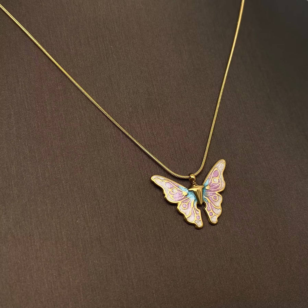 Enamel Butterfly Charm Necklace