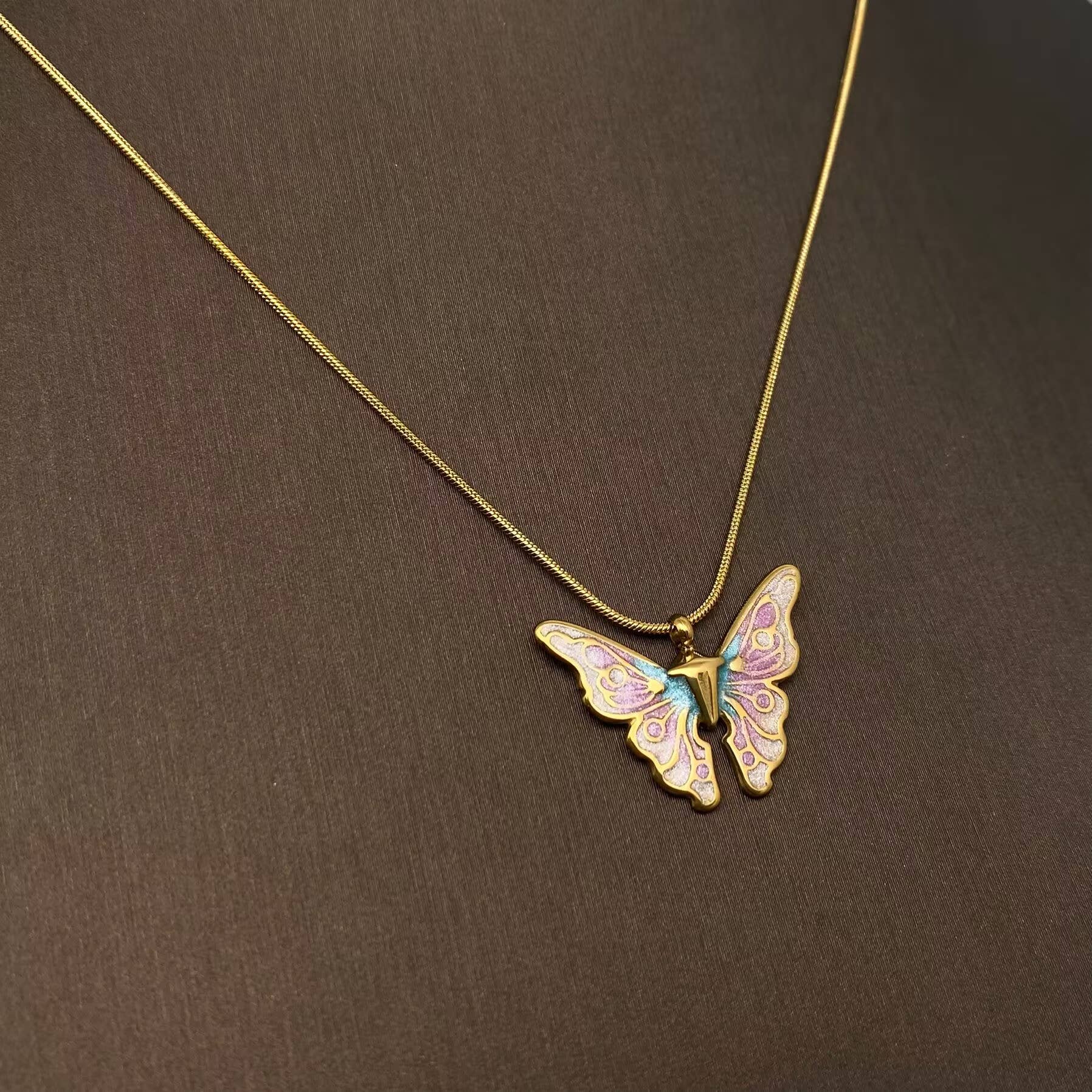 Enamel Butterfly Charm Necklace