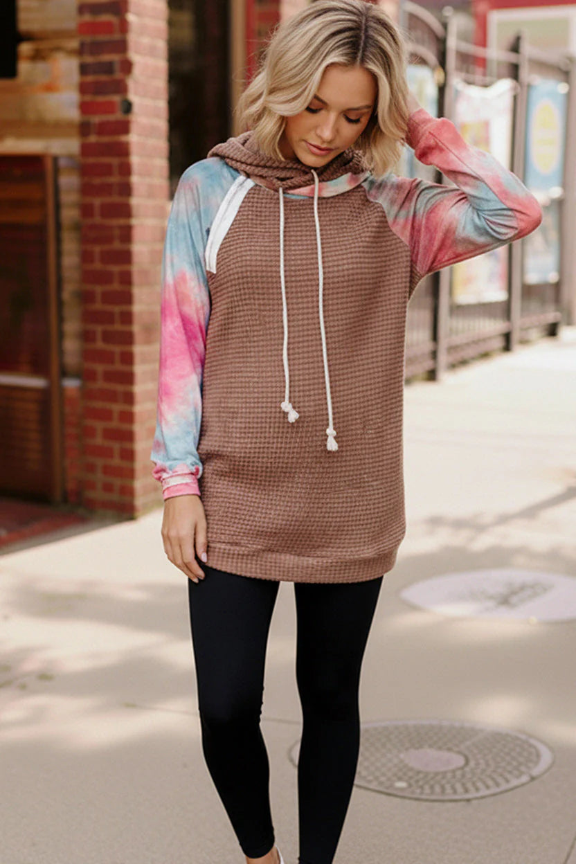 Tie Dye Sleeve Waffle Hoodie