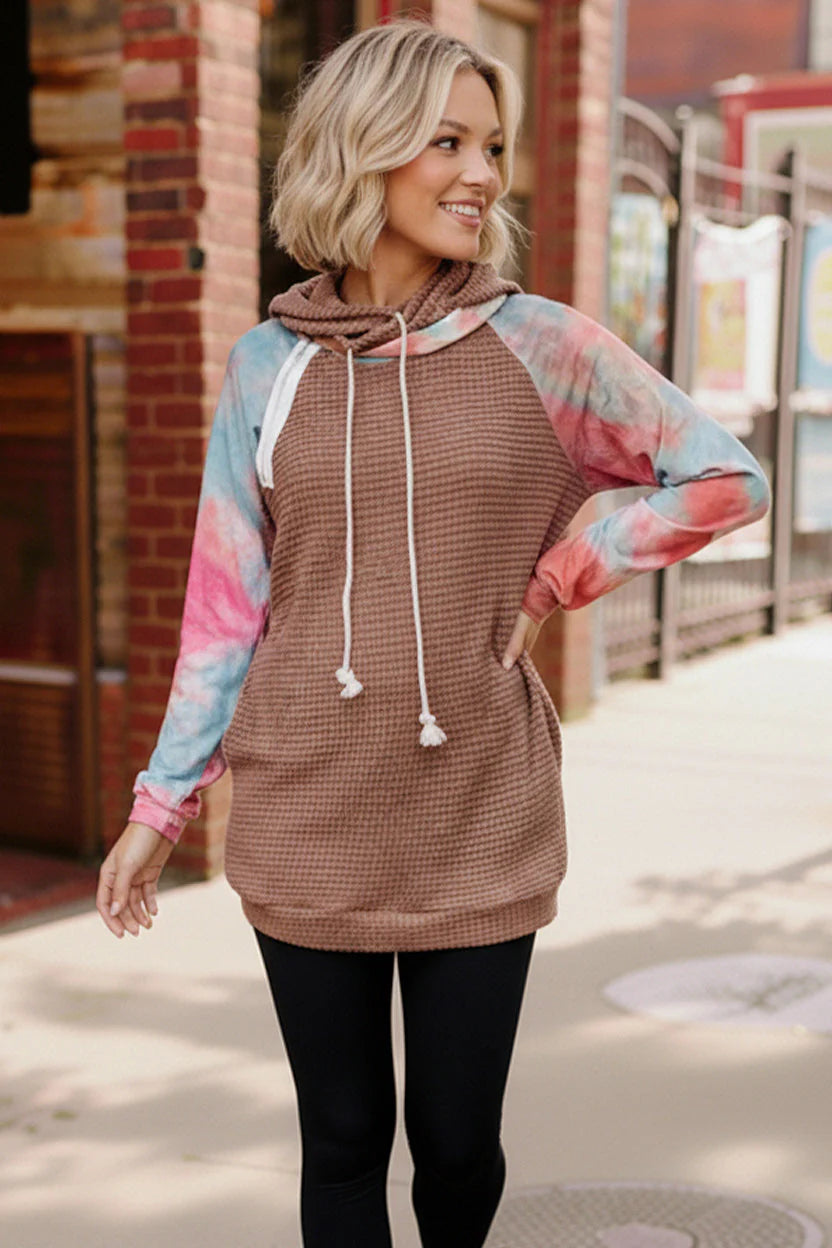 Tie Dye Sleeve Waffle Hoodie