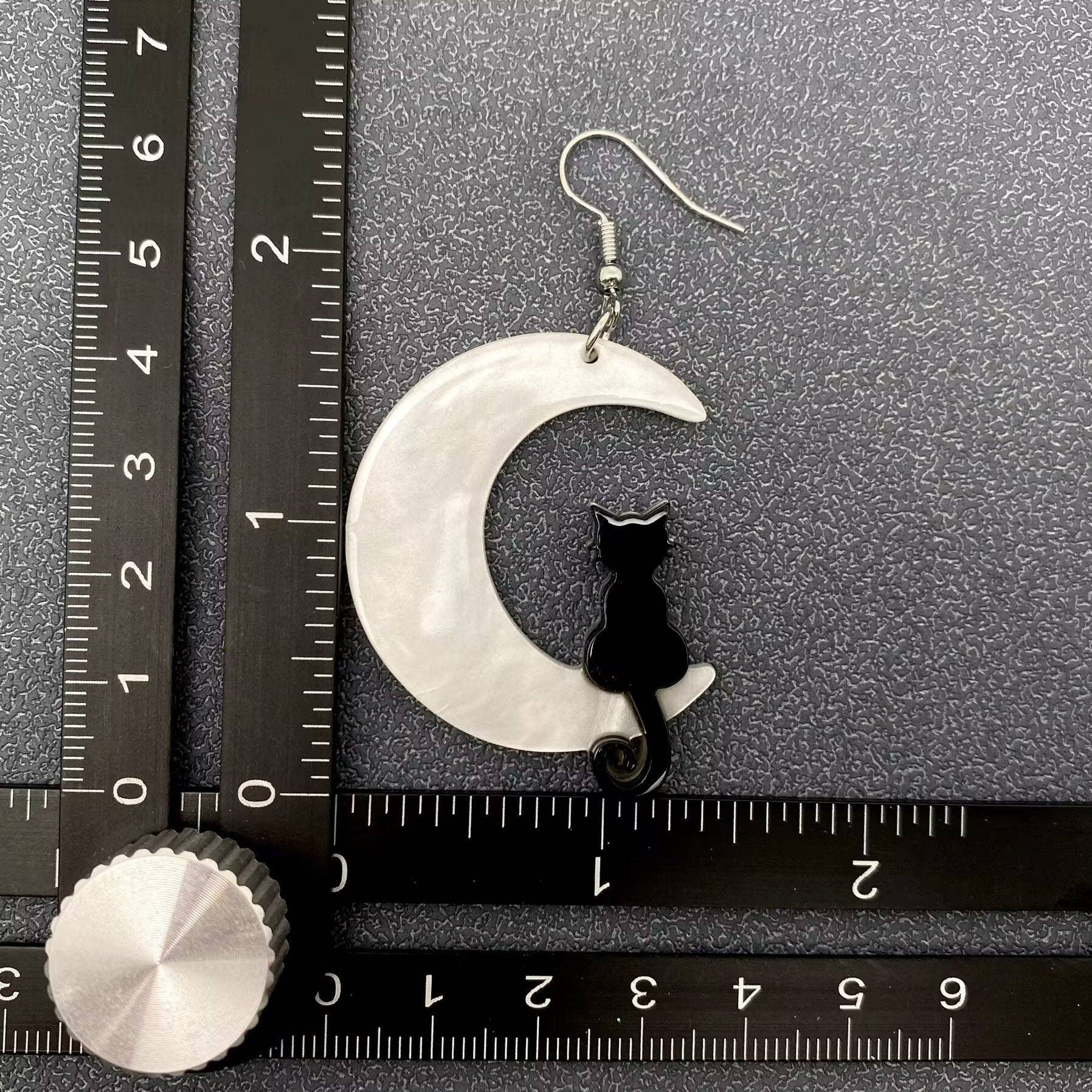 Black Cat Moon Dangle Earrings