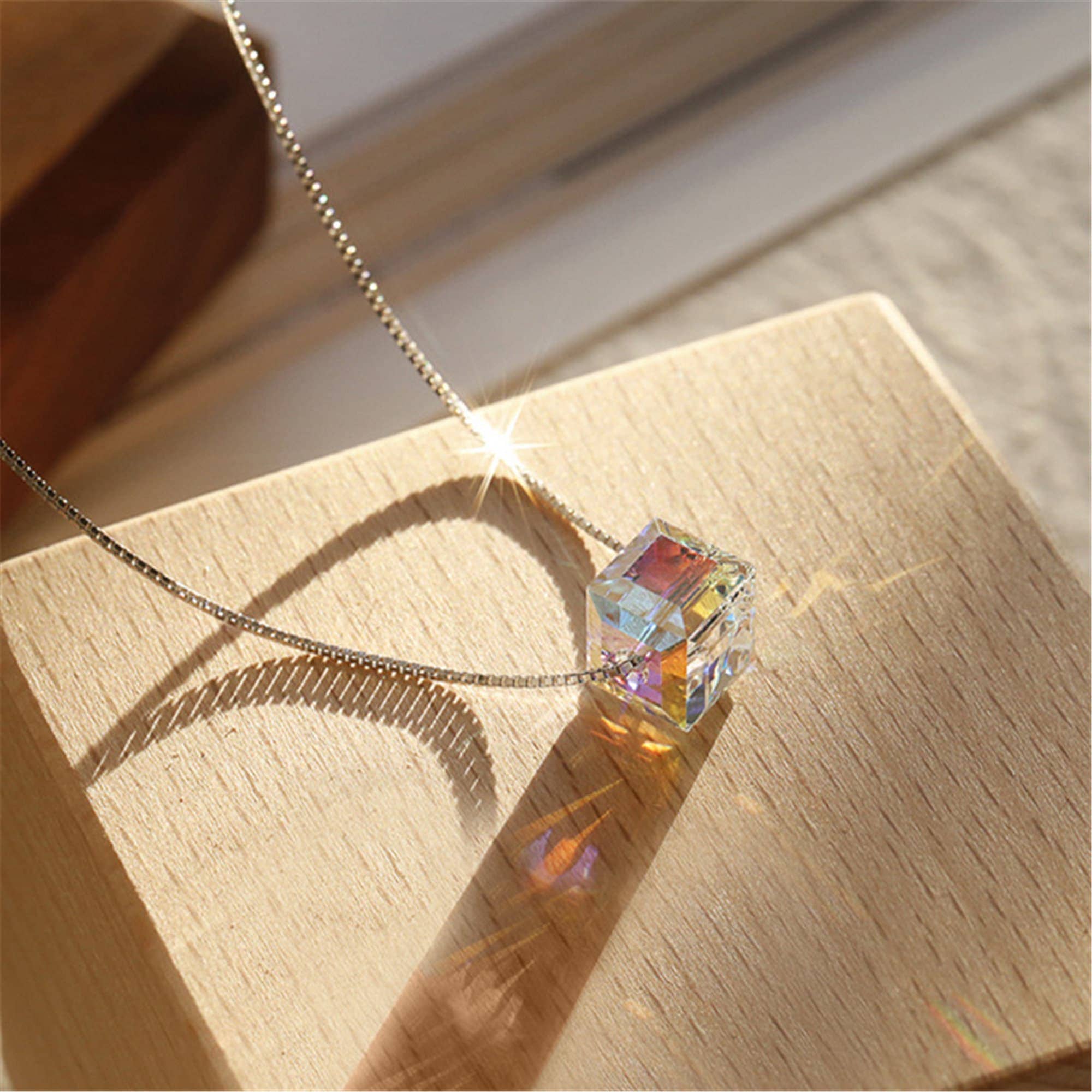 Crystal Cube Pendant Necklace