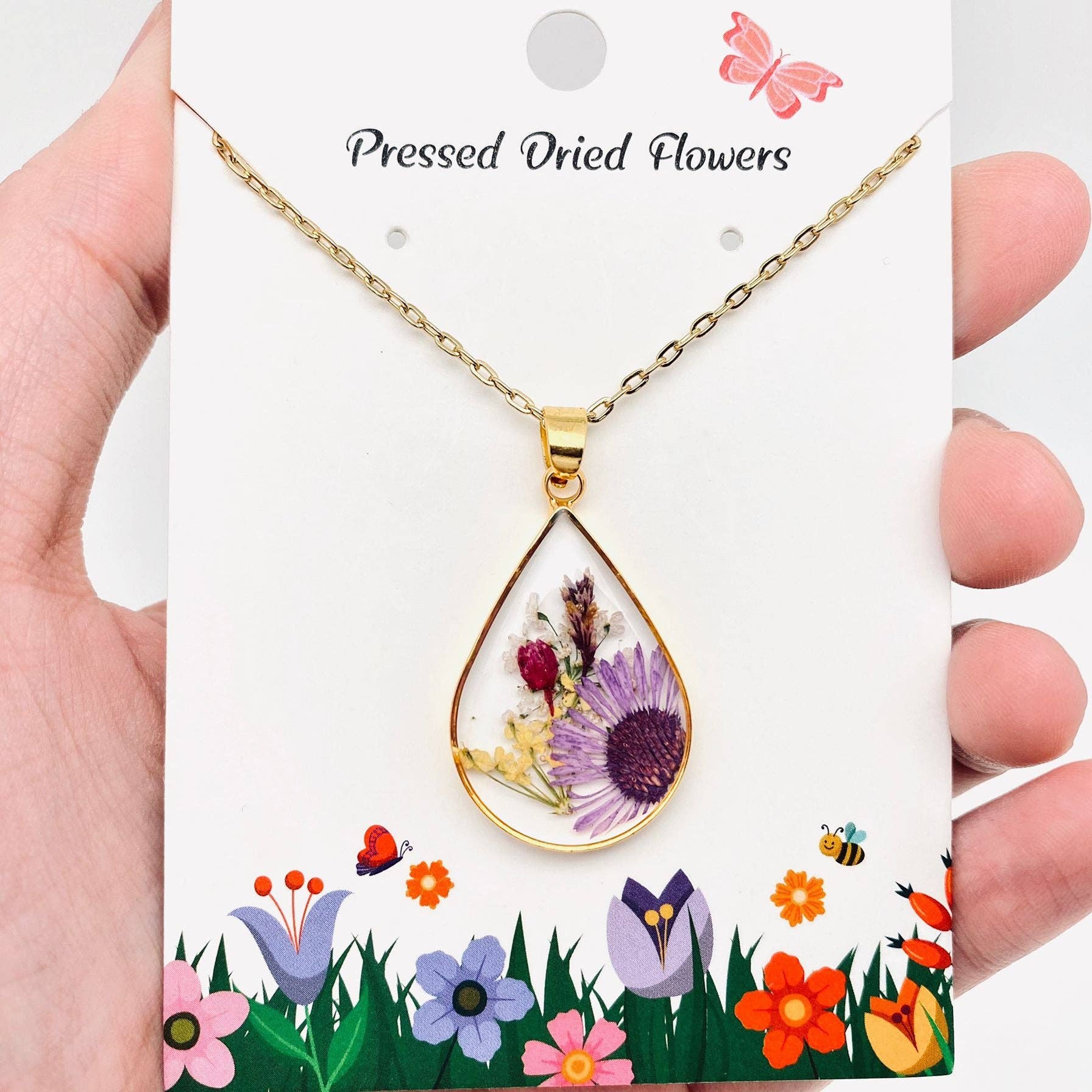 Pressed Bloom Teardrop Necklace