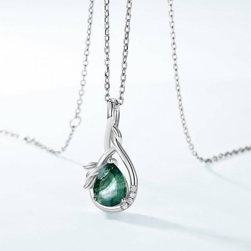 Willow Drop Moss Agate Necklace