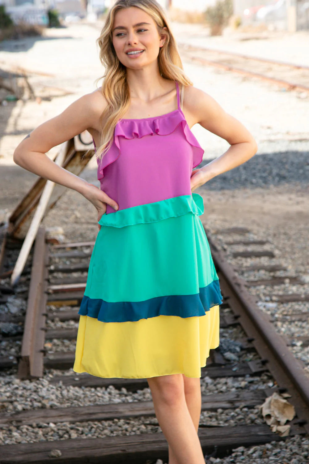 Color Pop Tiered Ruffle Dress