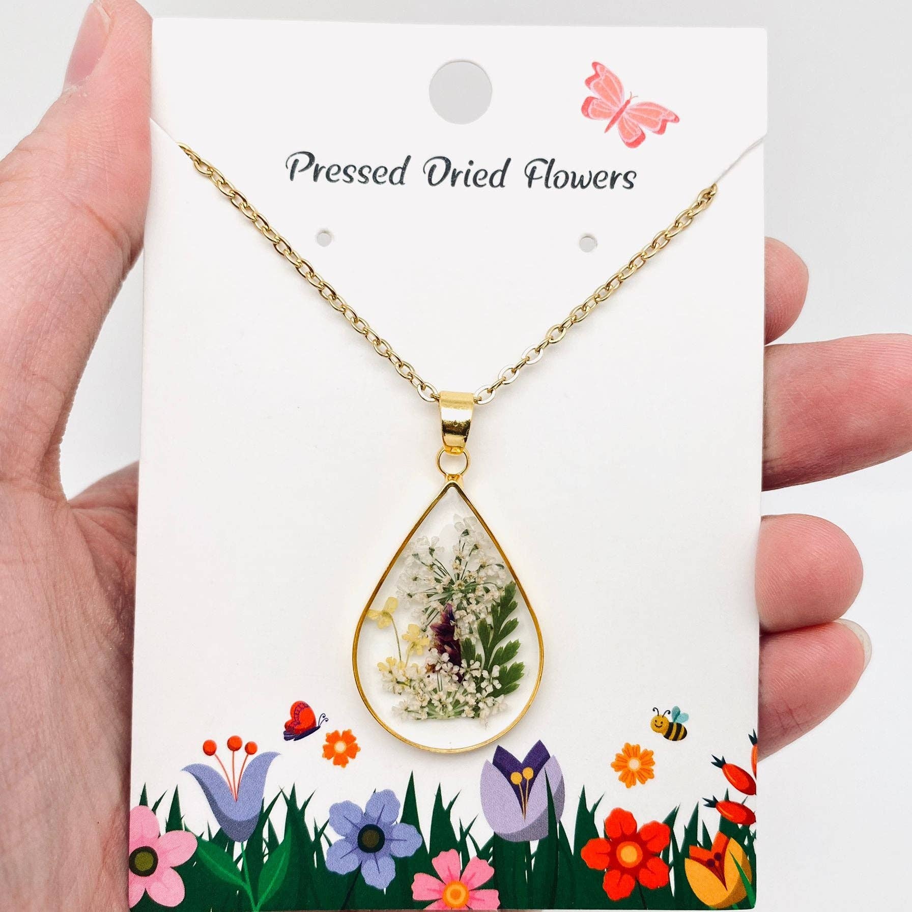 Pressed Bloom Teardrop Necklace
