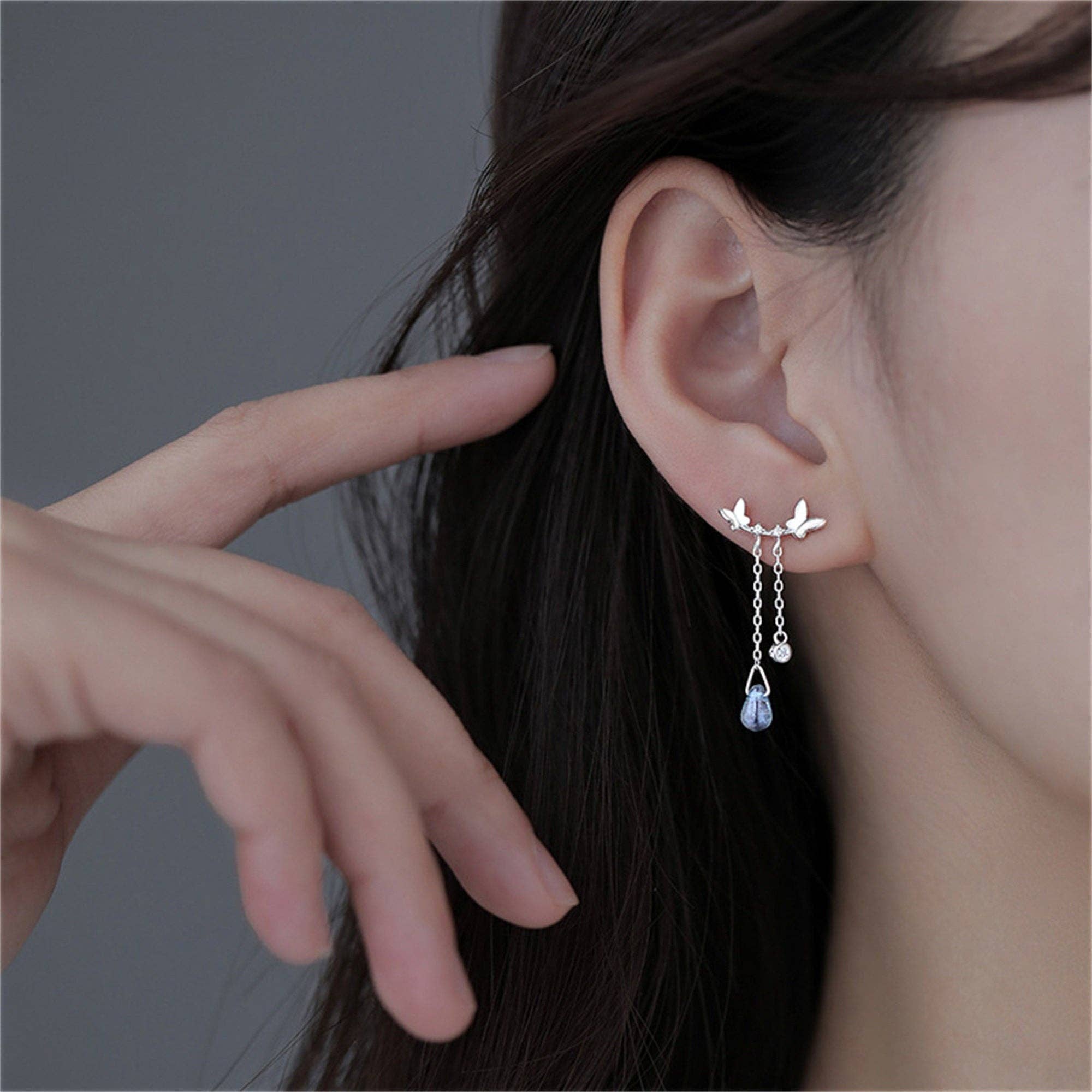 Butterfly Drop Chain Earrings