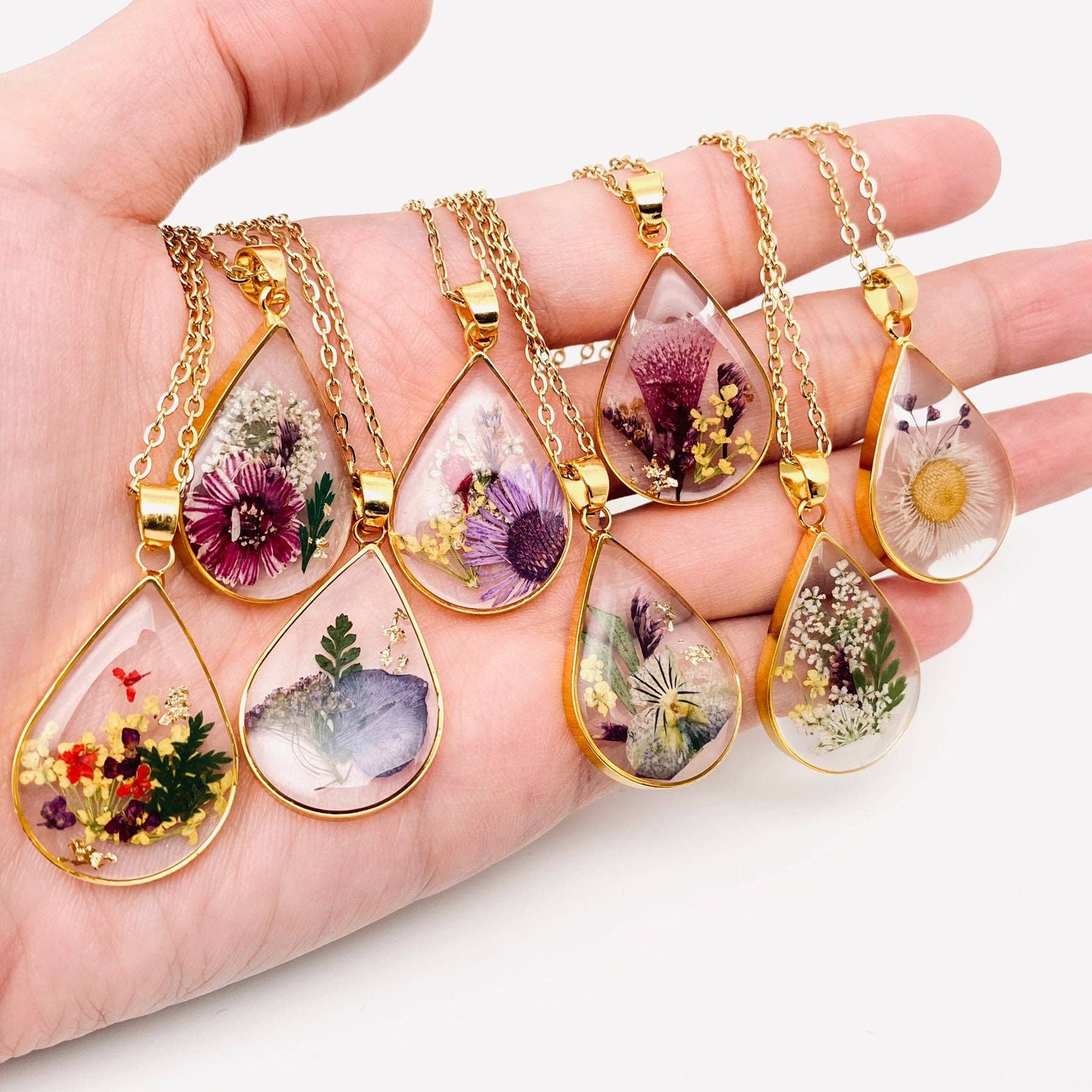 Pressed Bloom Teardrop Necklace