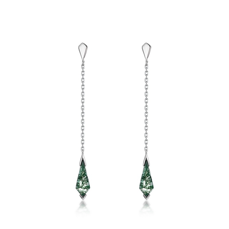 Moss Agate Drop Chain Earrings