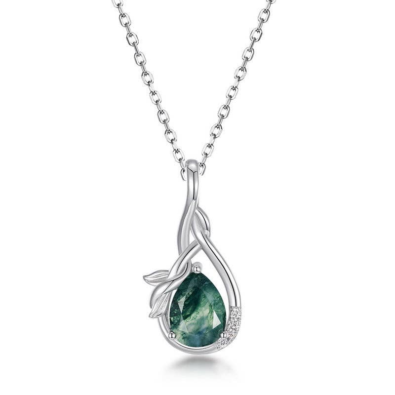 Willow Drop Moss Agate Necklace