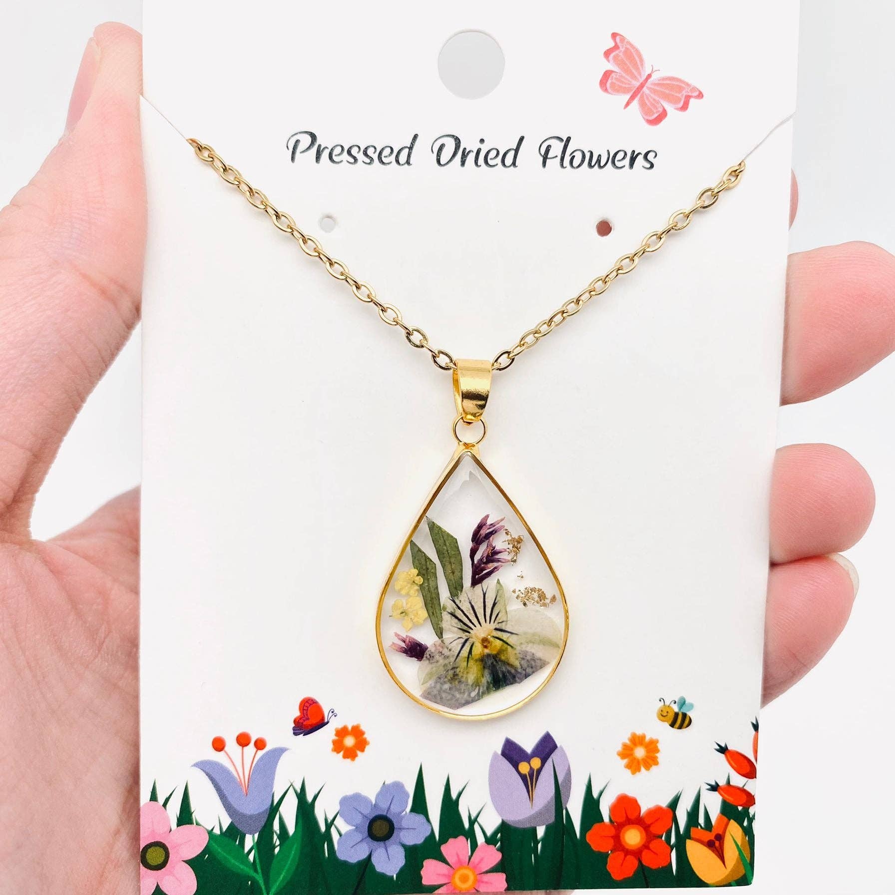 Pressed Bloom Teardrop Necklace