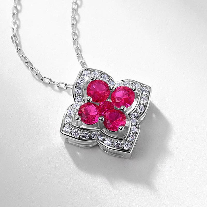 Ruby Clover Charm Necklace