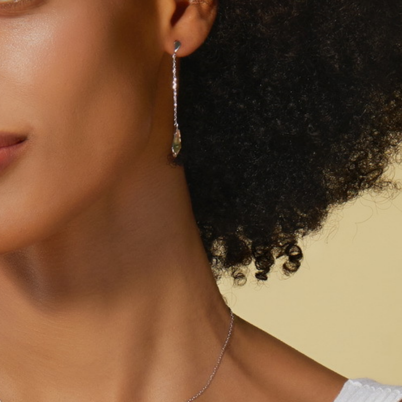 Moss Agate Drop Chain Earrings