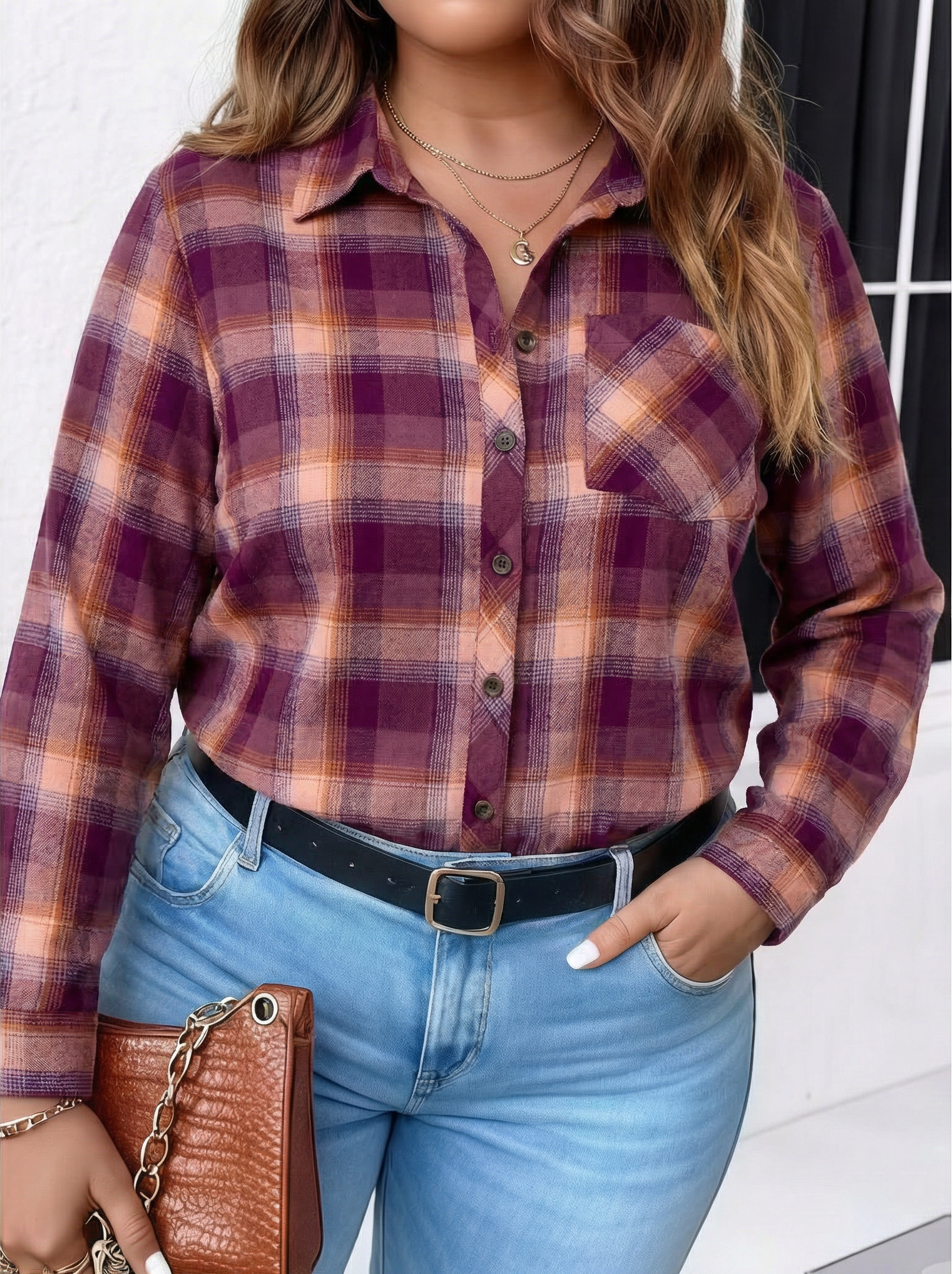 Rust Plaid Relaxed Button Down