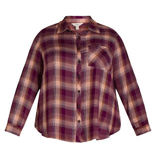 Rust Plaid Relaxed Button Down